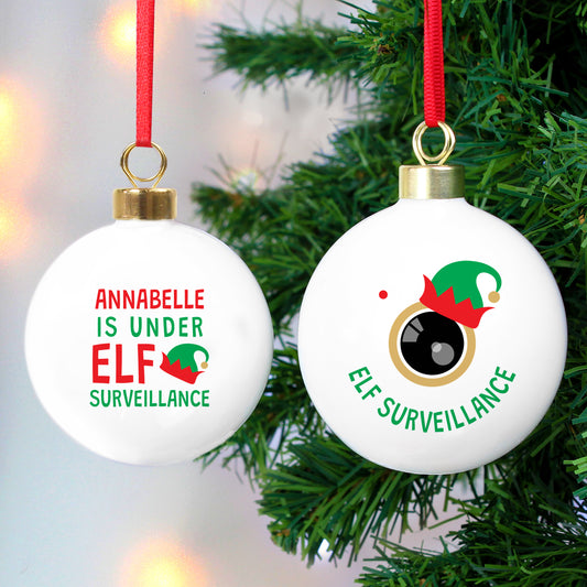 Personalised Elf Surveillance Bauble - MK&JD Gifts