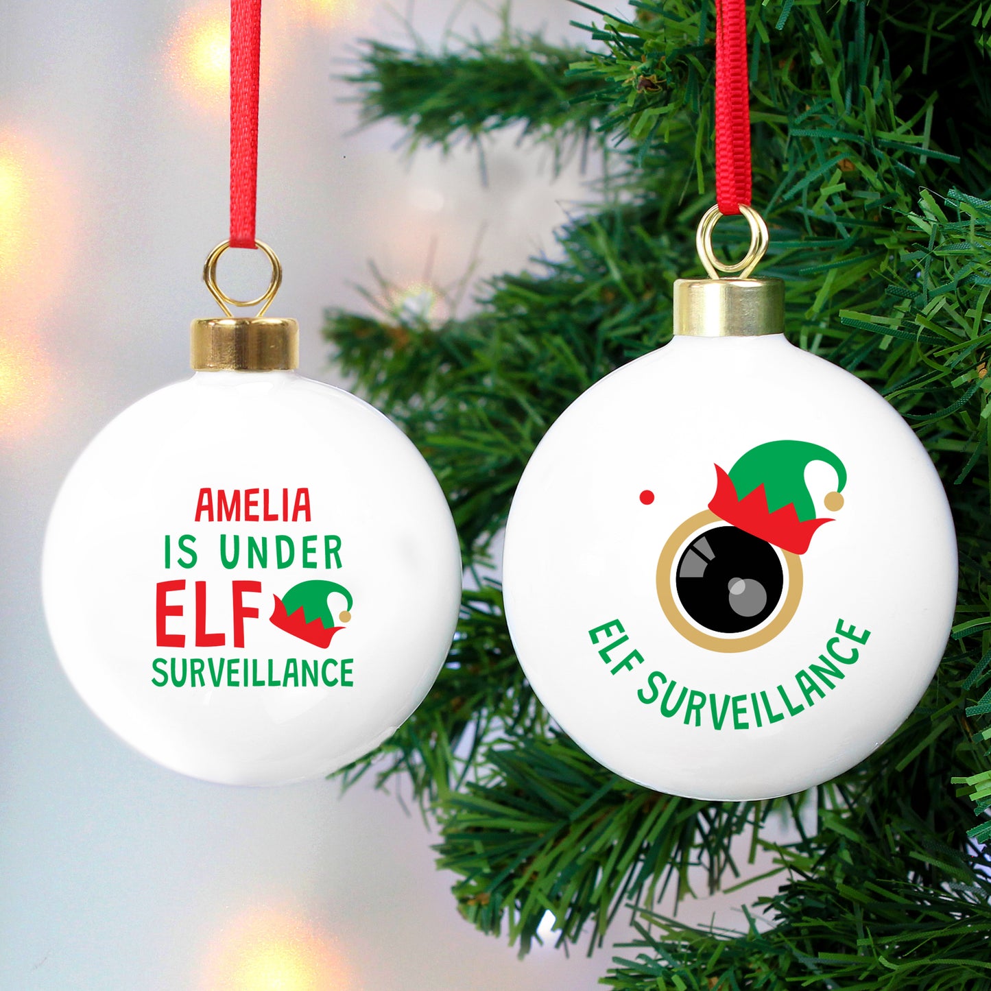 Personalised Elf Surveillance Bauble - MK&JD Gifts