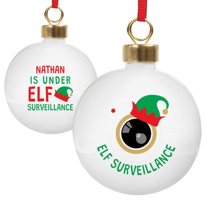 Personalised Elf Surveillance Bauble - MK&JD Gifts