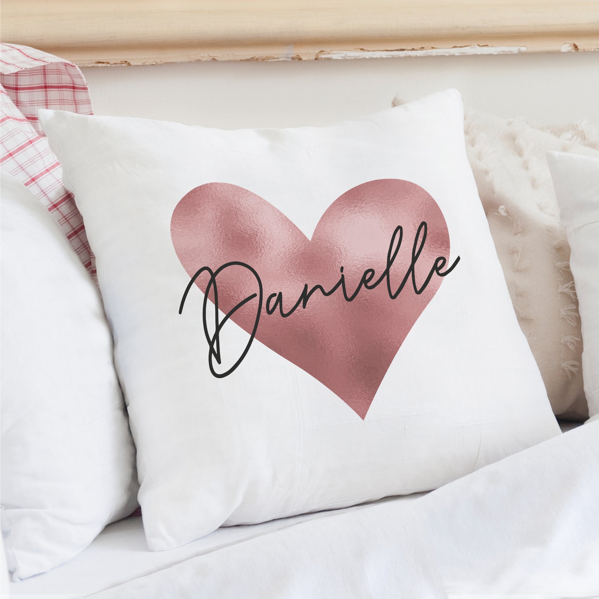 Personalised Name Only Rose Gold Heart Cushion - MK&JD Gifts