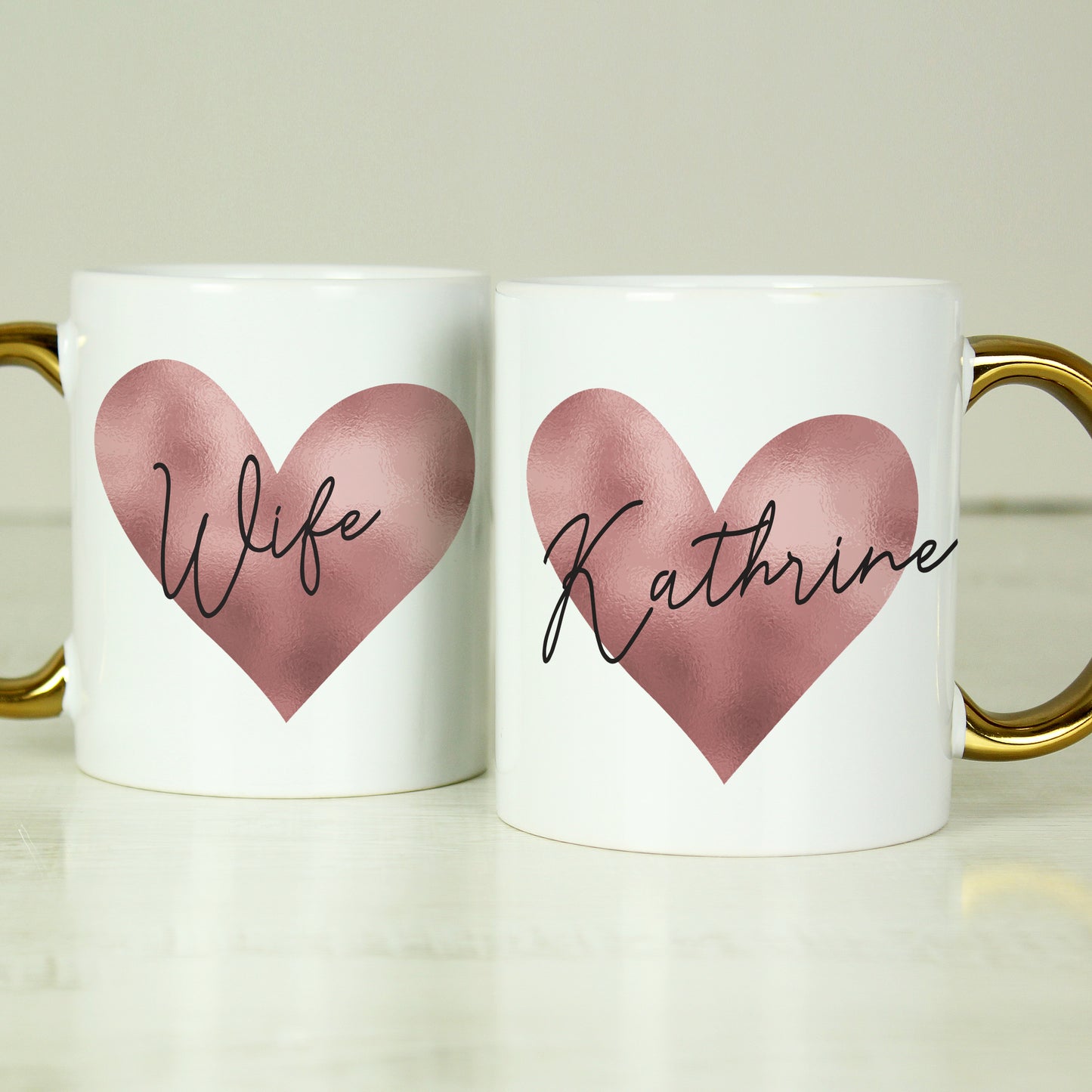 Personalised Heart Gold Handled Mug - MK&JD Gifts