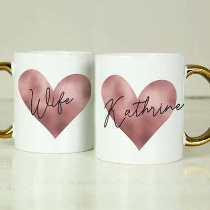 Personalised Heart Gold Handled Mug - MK&JD Gifts