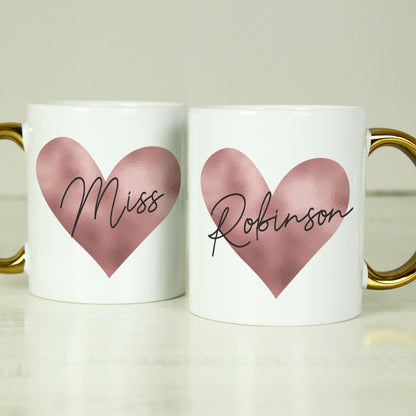 Personalised Heart Gold Handled Mug - MK&JD Gifts