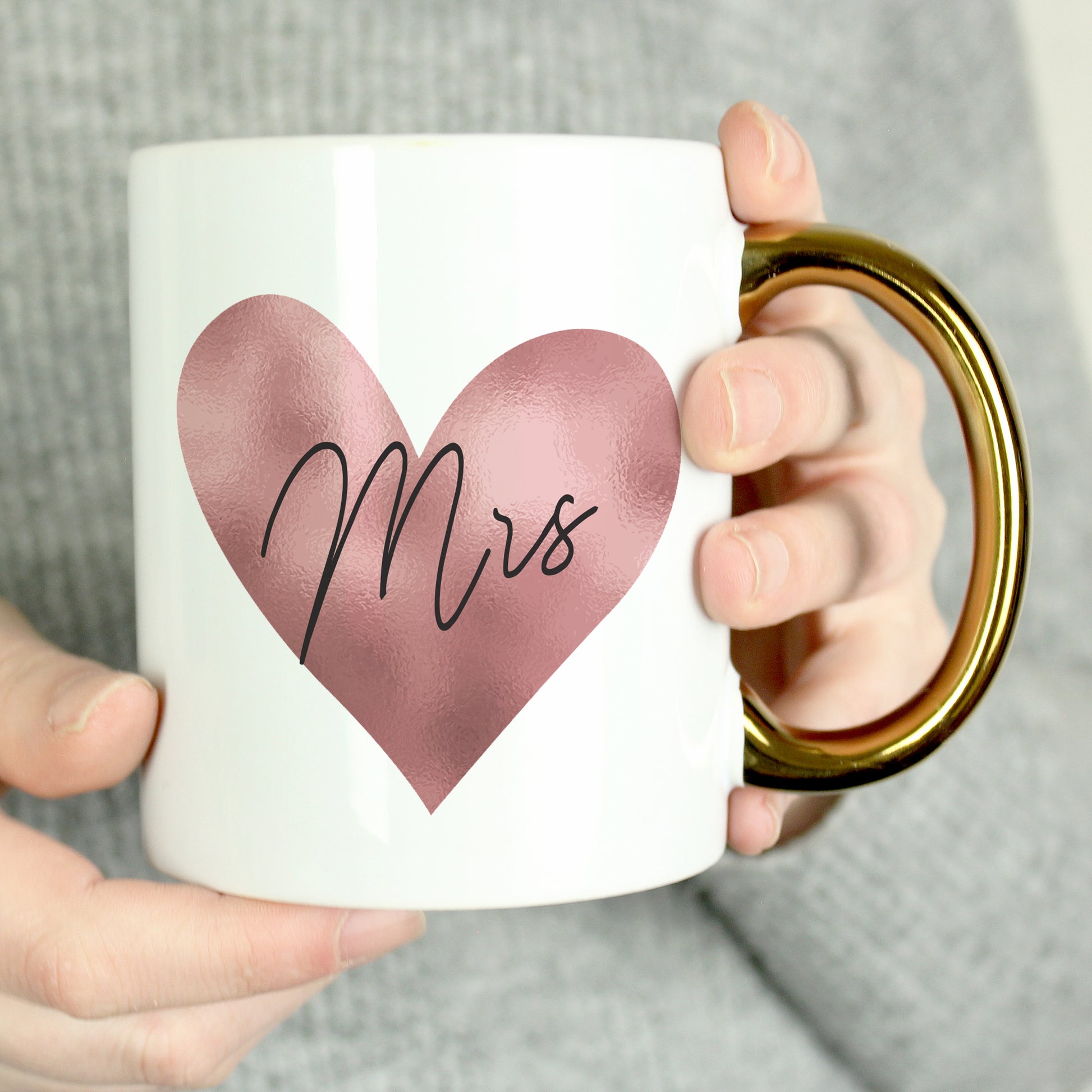 Personalised Heart Gold Handled Mug - MK&JD Gifts
