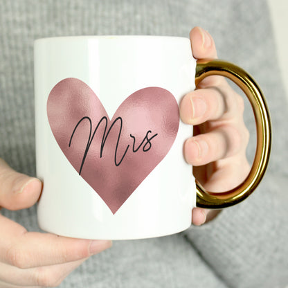 Personalised Heart Gold Handled Mug - MK&JD Gifts