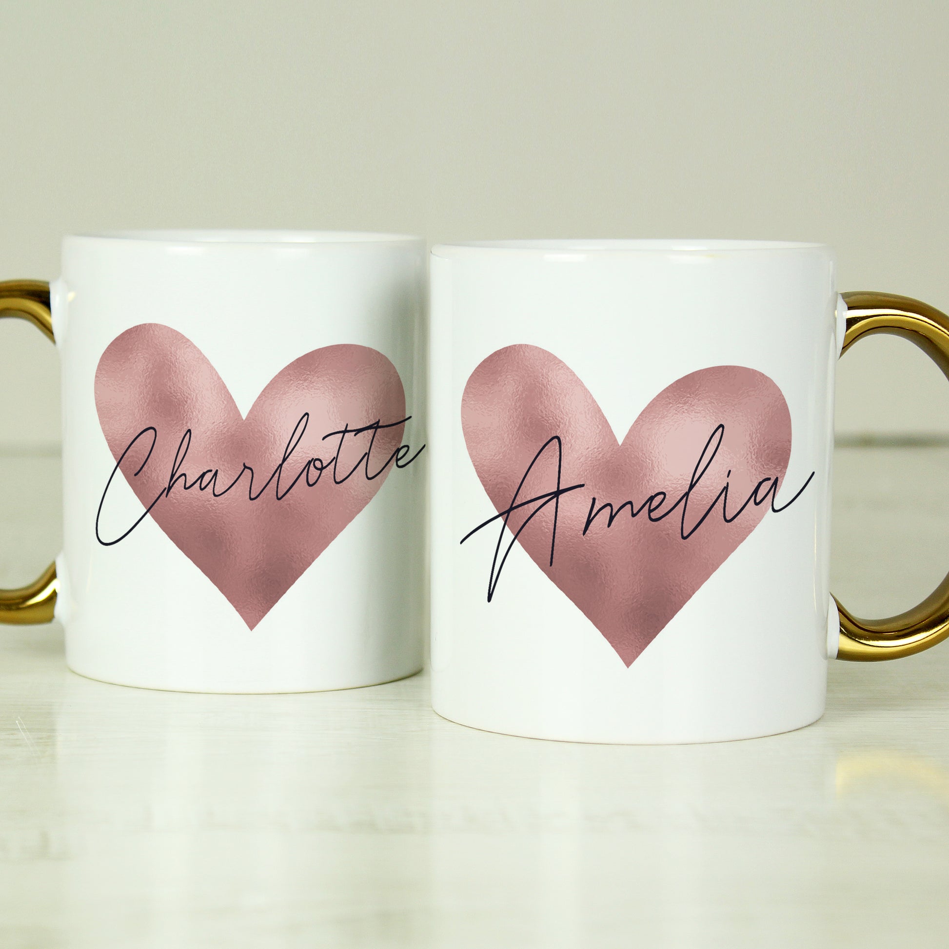 Personalised Heart Gold Handled Mug - MK&JD Gifts