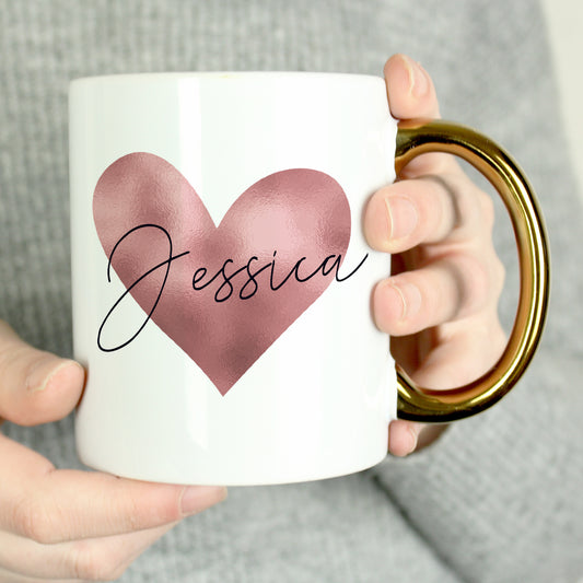 Personalised Heart Gold Handled Mug - MK&JD Gifts