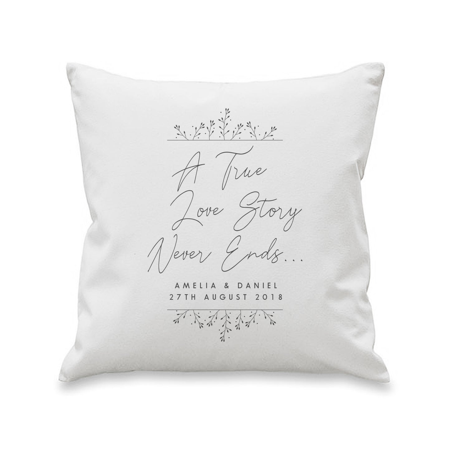 Personalised True Love Story White Cushion - MK&JD Gifts