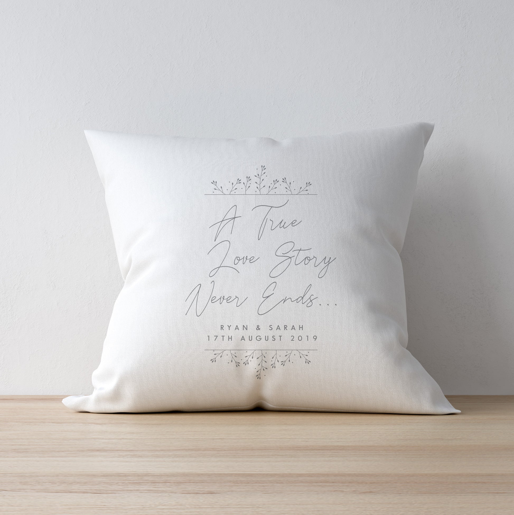 Personalised True Love Story White Cushion - MK&JD Gifts