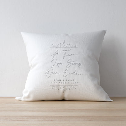 Personalised True Love Story White Cushion - MK&JD Gifts