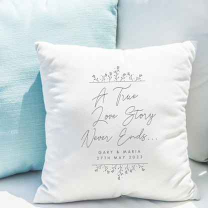 Personalised True Love Story White Cushion - MK&JD Gifts