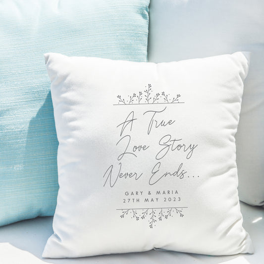 Personalised True Love Story White Cushion - MK&JD Gifts