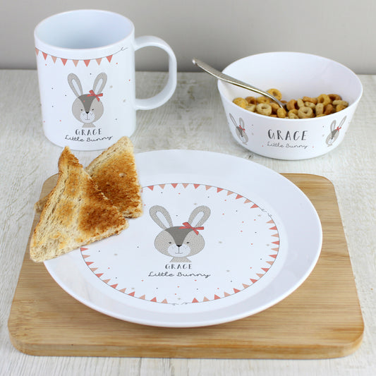 Personalised Little Bunny Pink Plastic Breakfast Set - MK&JD Gifts