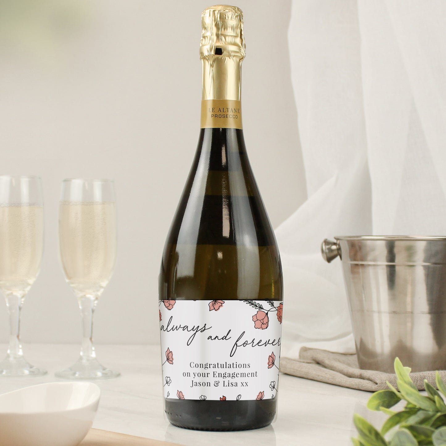 Personalised Floral Always and Forever Bottle of Prosecco - MK&JD Gifts