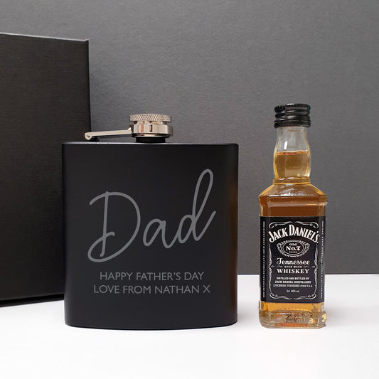 Personalised Free Text Hip Flask and Whisky Miniature Set - MK&JD Gifts
