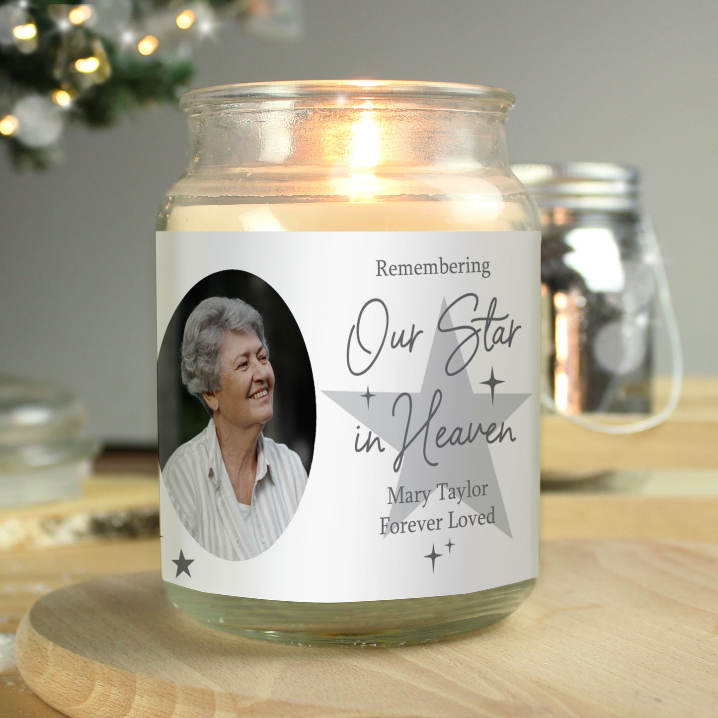 Personalised Star In Heaven Photo Upload Large Scented Jar Candle