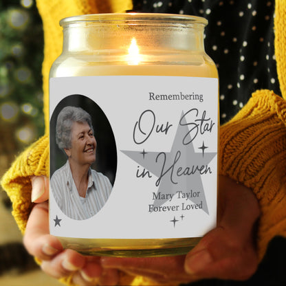 Personalised Star In Heaven Photo Upload Large Scented Jar Candle - MK&JD Gifts