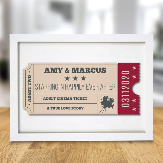 Personalised Cinema Ticket A4 White Framed Print - MK&JD Gifts