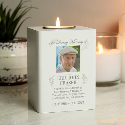 Personalised Memorial Photo Upload White Wooden Tea light Holder - MK&JD Gifts