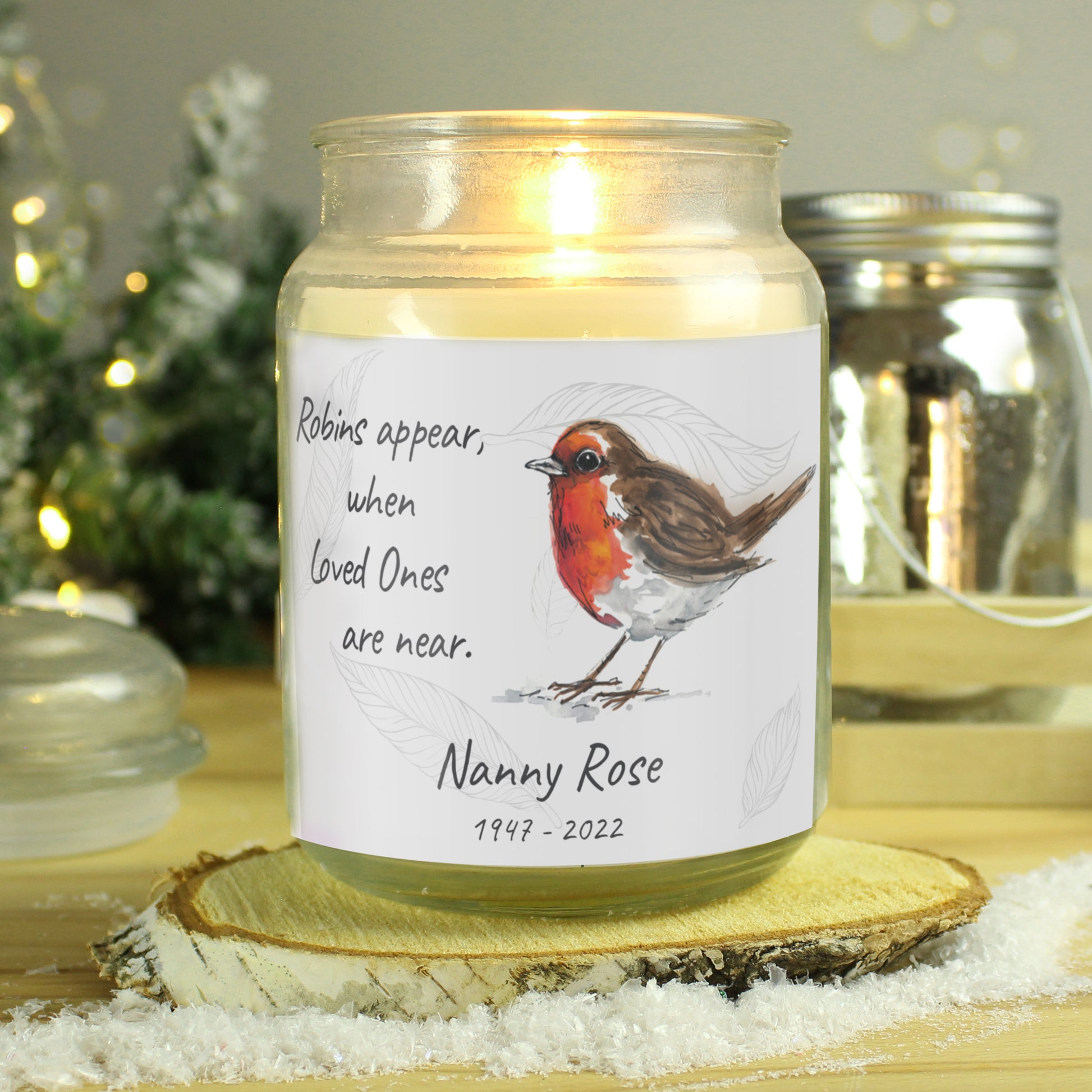 Personalised Robins Appear Large Scented Jar Candle - MK&JD Gifts