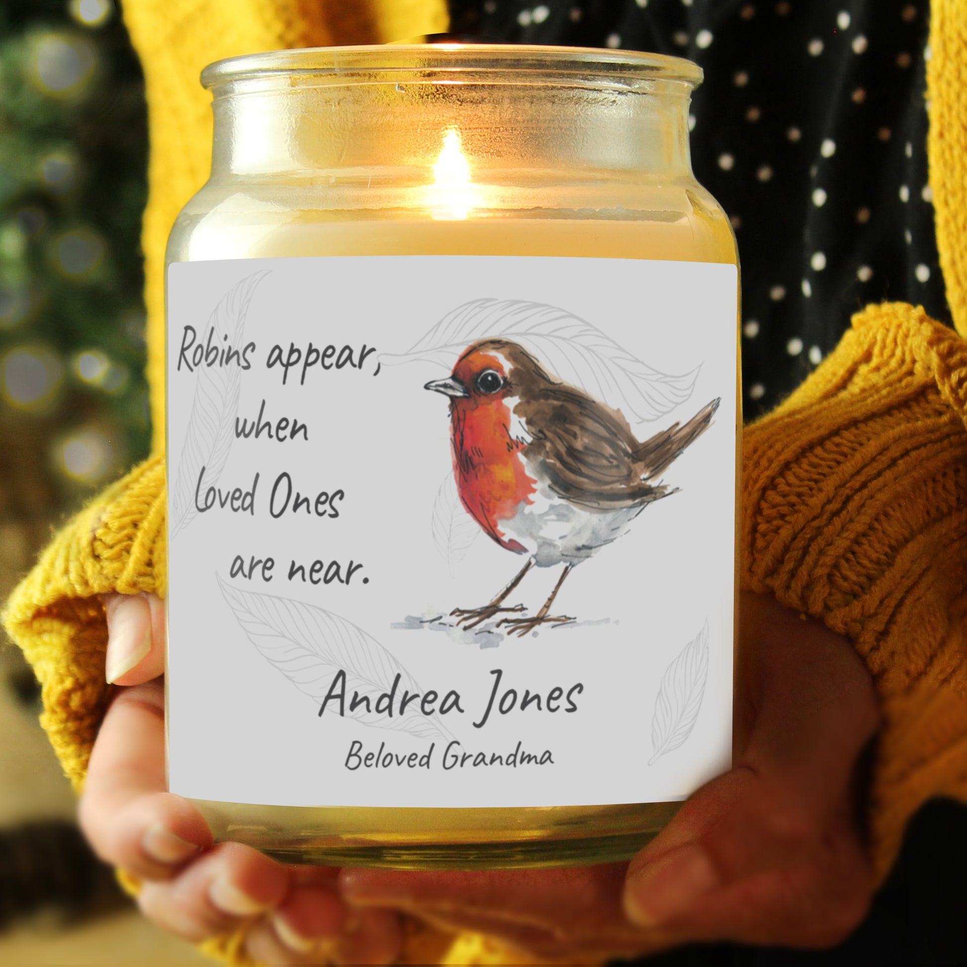 Personalised Robins Appear Large Scented Jar Candle - MK&JD Gifts