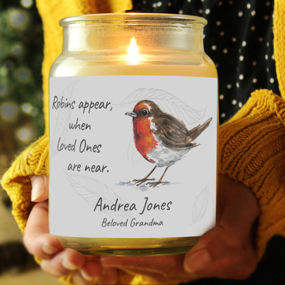 Personalised Robins Appear Large Scented Jar Candle - MK&JD Gifts