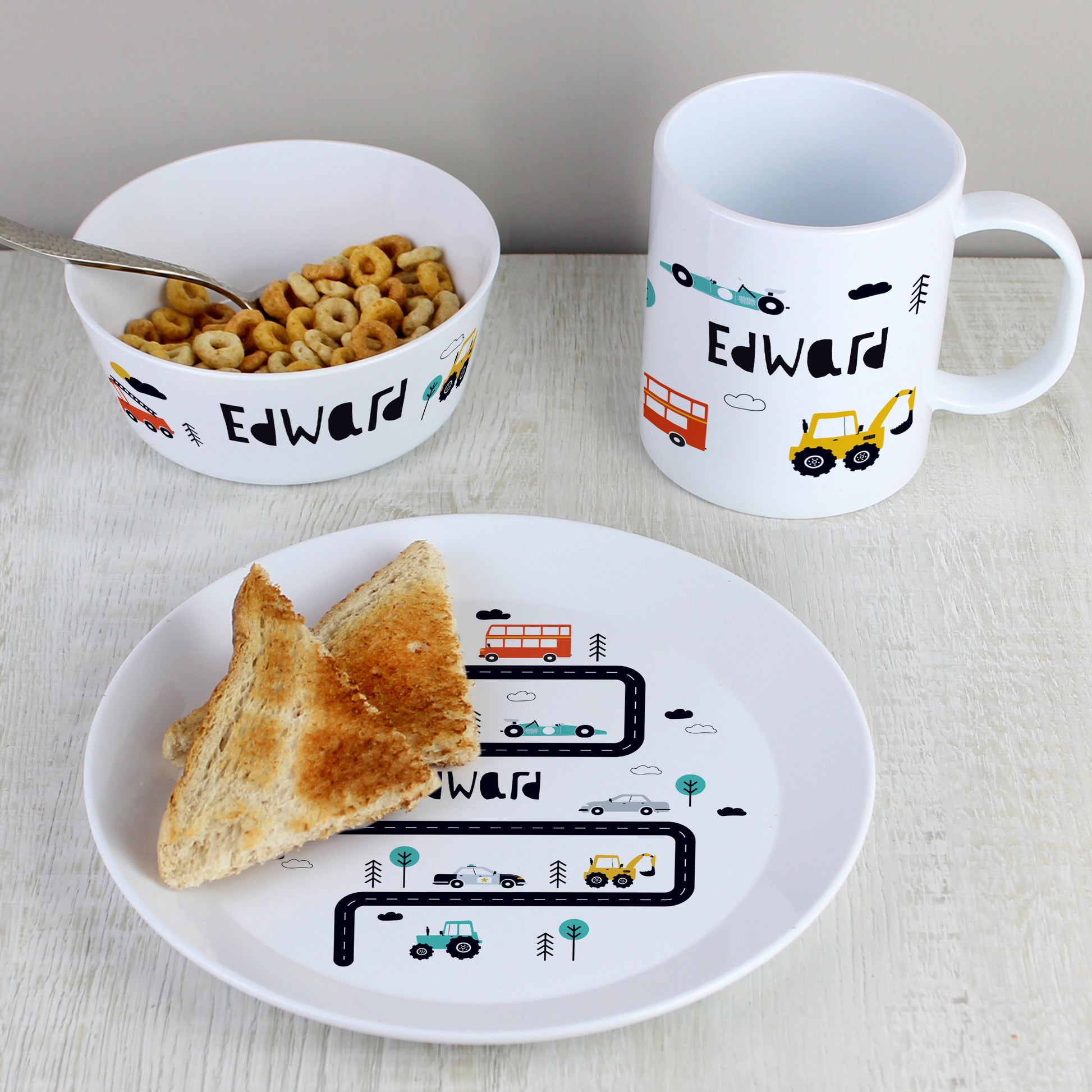 Personalised Little Car Plastic Breakfast Set - MK&JD Gifts