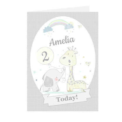 Personalised Hessian Giraffe & Elephant Card - MK&JD Gifts