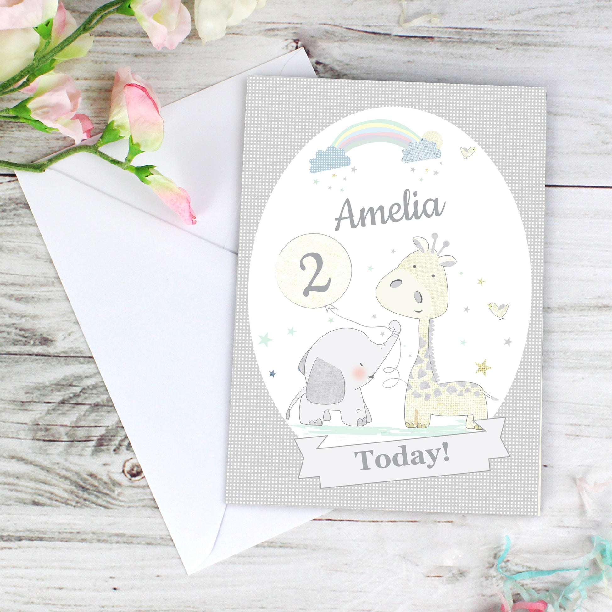 Personalised Hessian Giraffe & Elephant Card - MK&JD Gifts