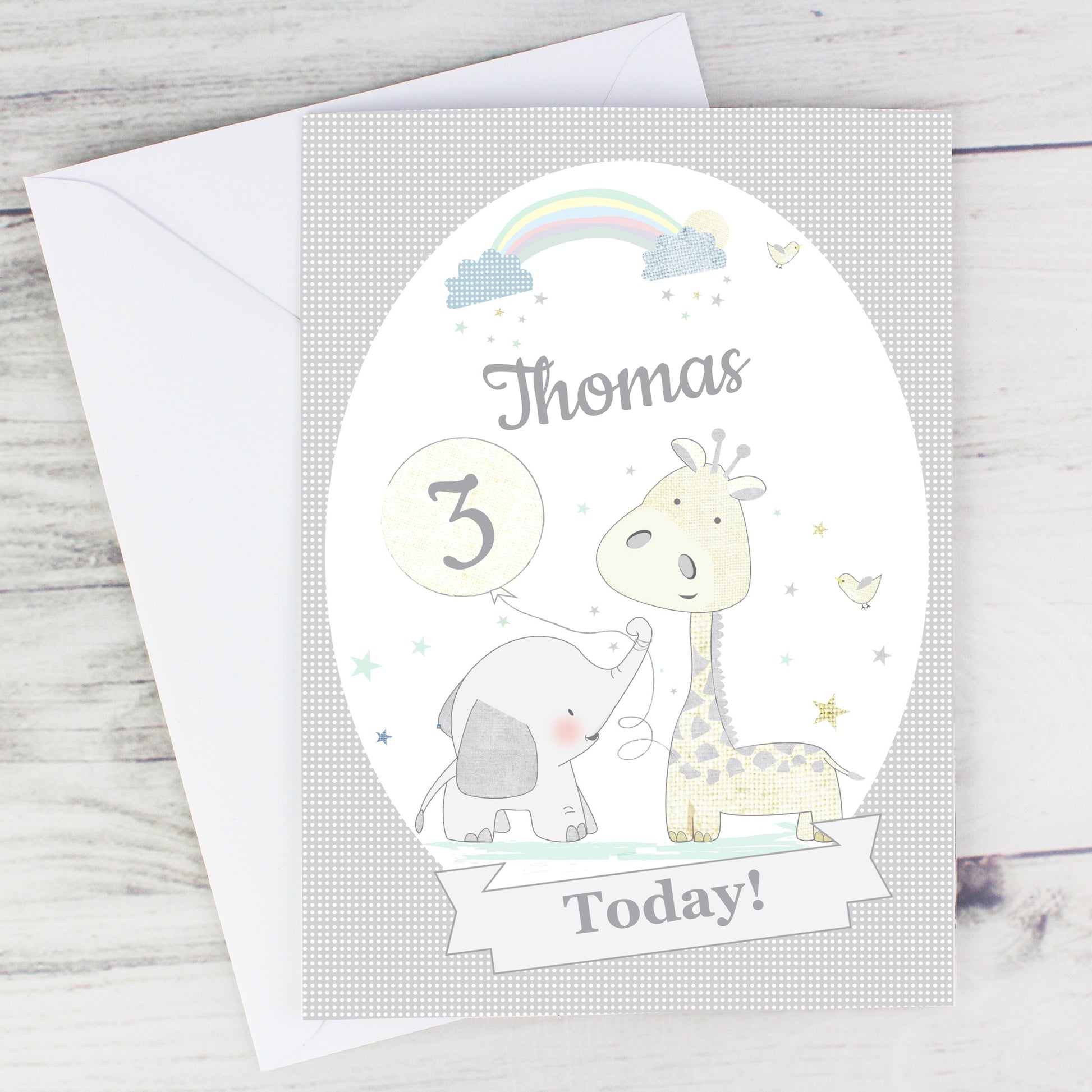 Personalised Hessian Giraffe & Elephant Card - MK&JD Gifts