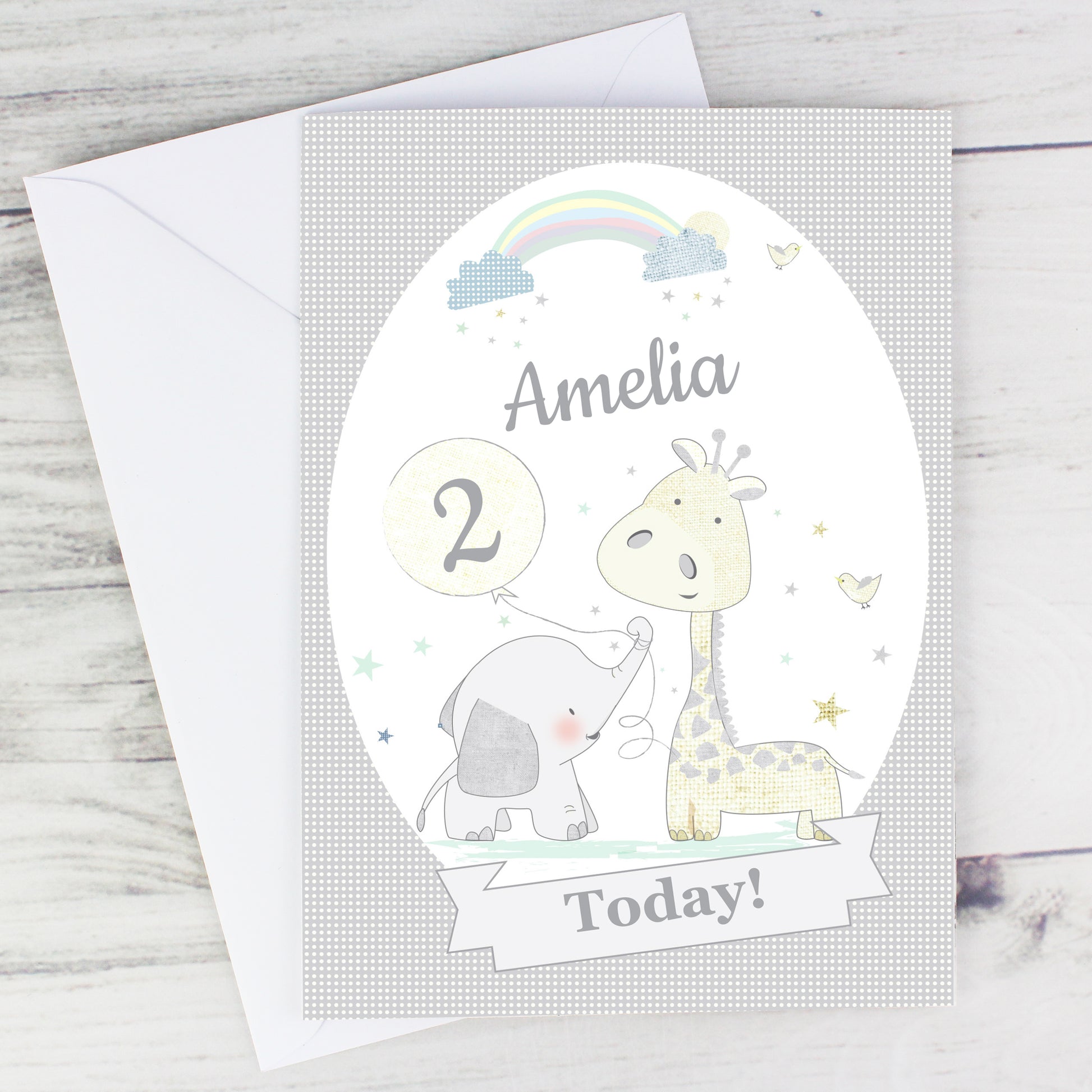 Personalised Hessian Giraffe & Elephant Card - MK&JD Gifts