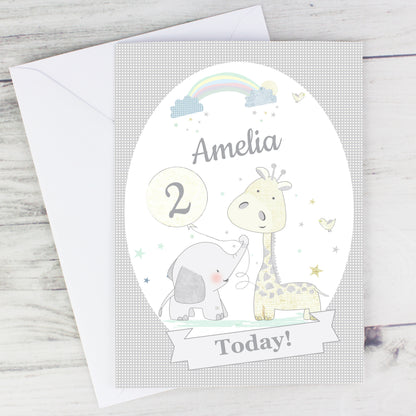 Personalised Hessian Giraffe & Elephant Card - MK&JD Gifts