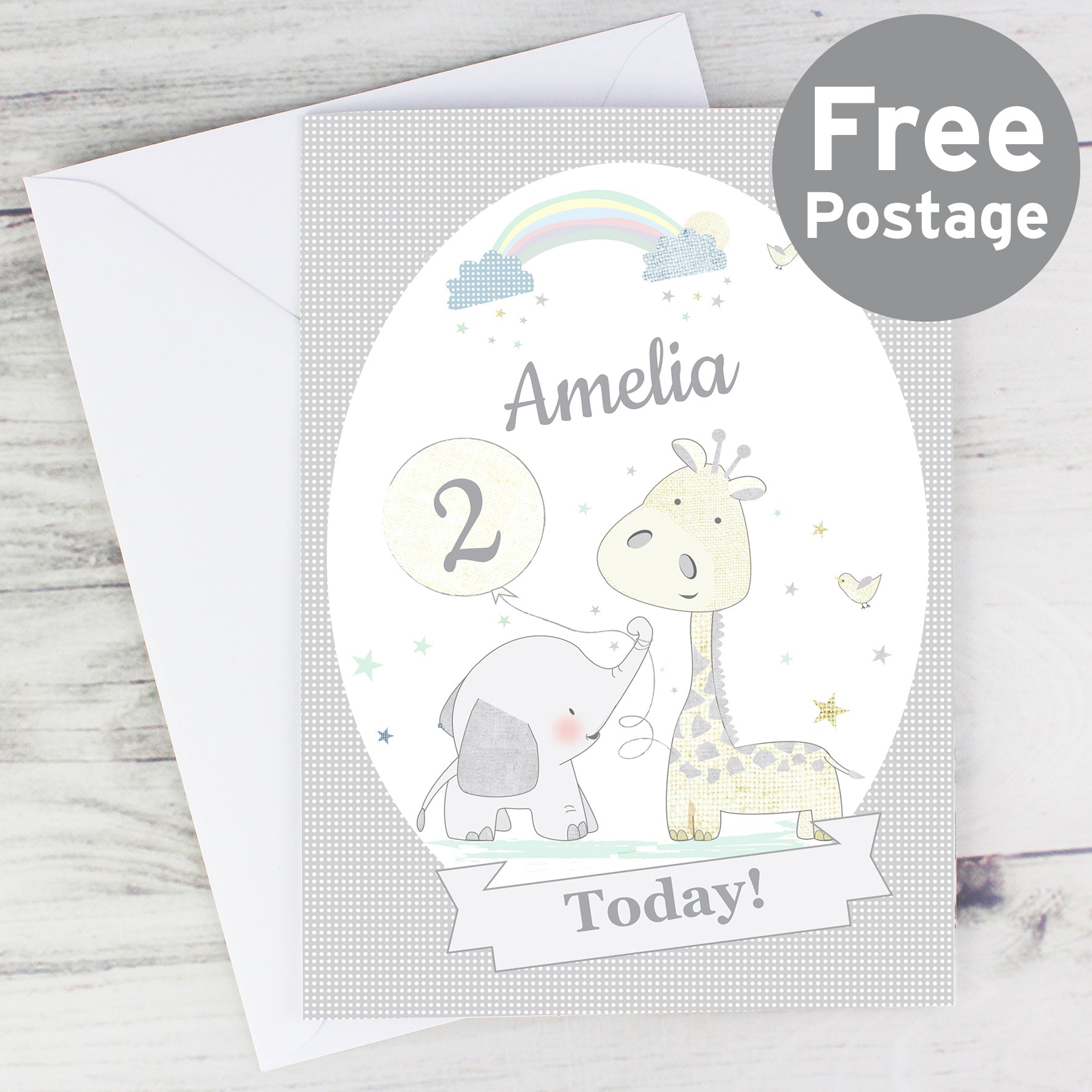 Personalised Hessian Giraffe & Elephant Card - MK&JD Gifts