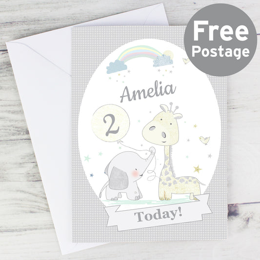 Personalised Hessian Giraffe & Elephant Card - MK&JD Gifts