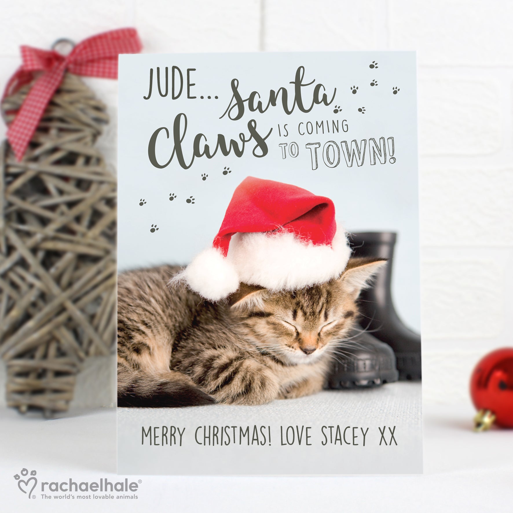 Personalised Rachael Hale Santa Claws Christmas Cat Card - MK&JD Gifts