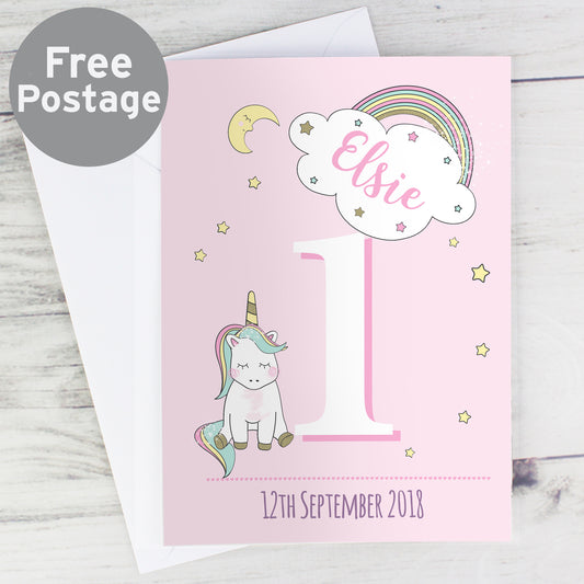 Personalised Baby Unicorn Birthday Age Card