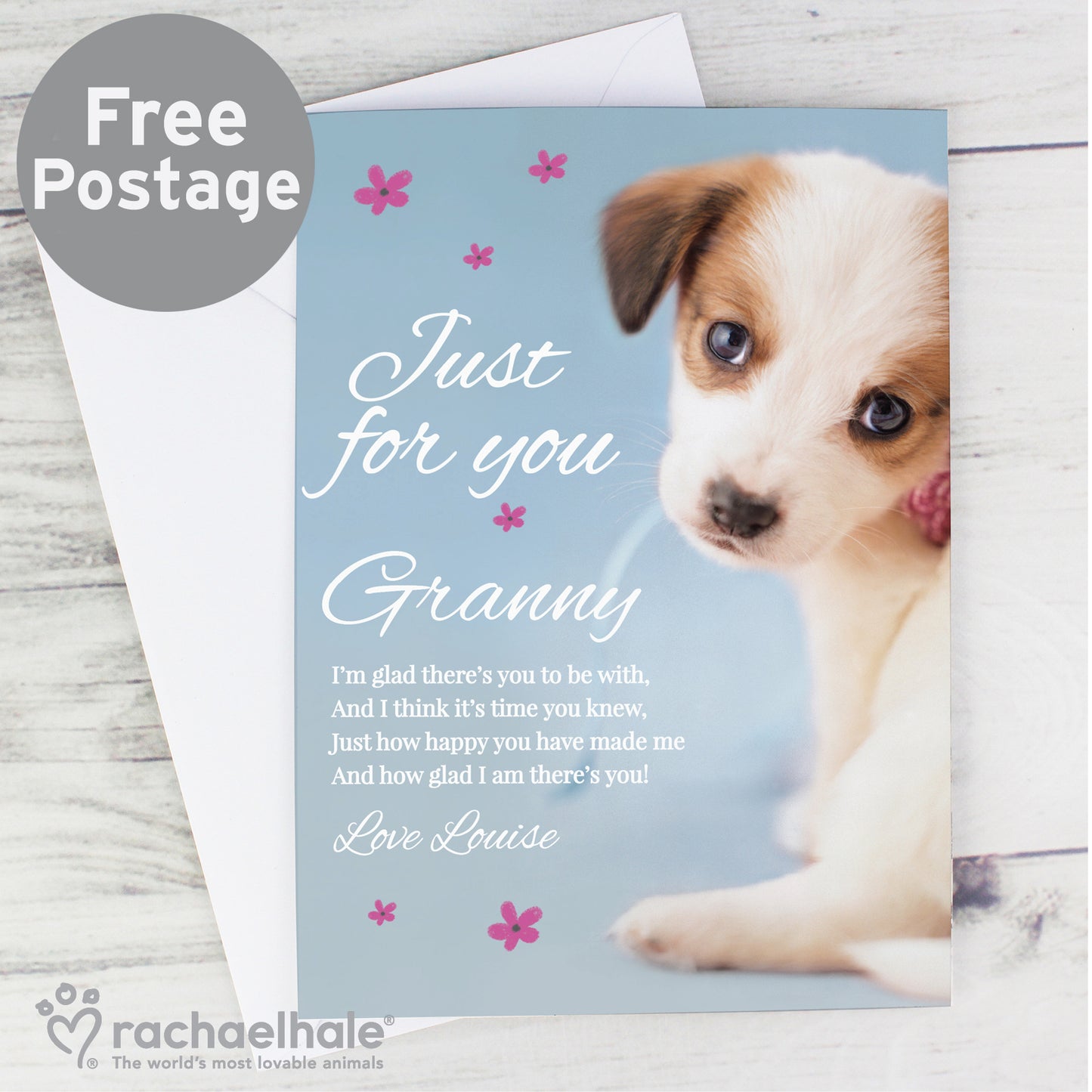Personalised Rachael Hale 'Just for You' Puppy Card - MK&JD Gifts