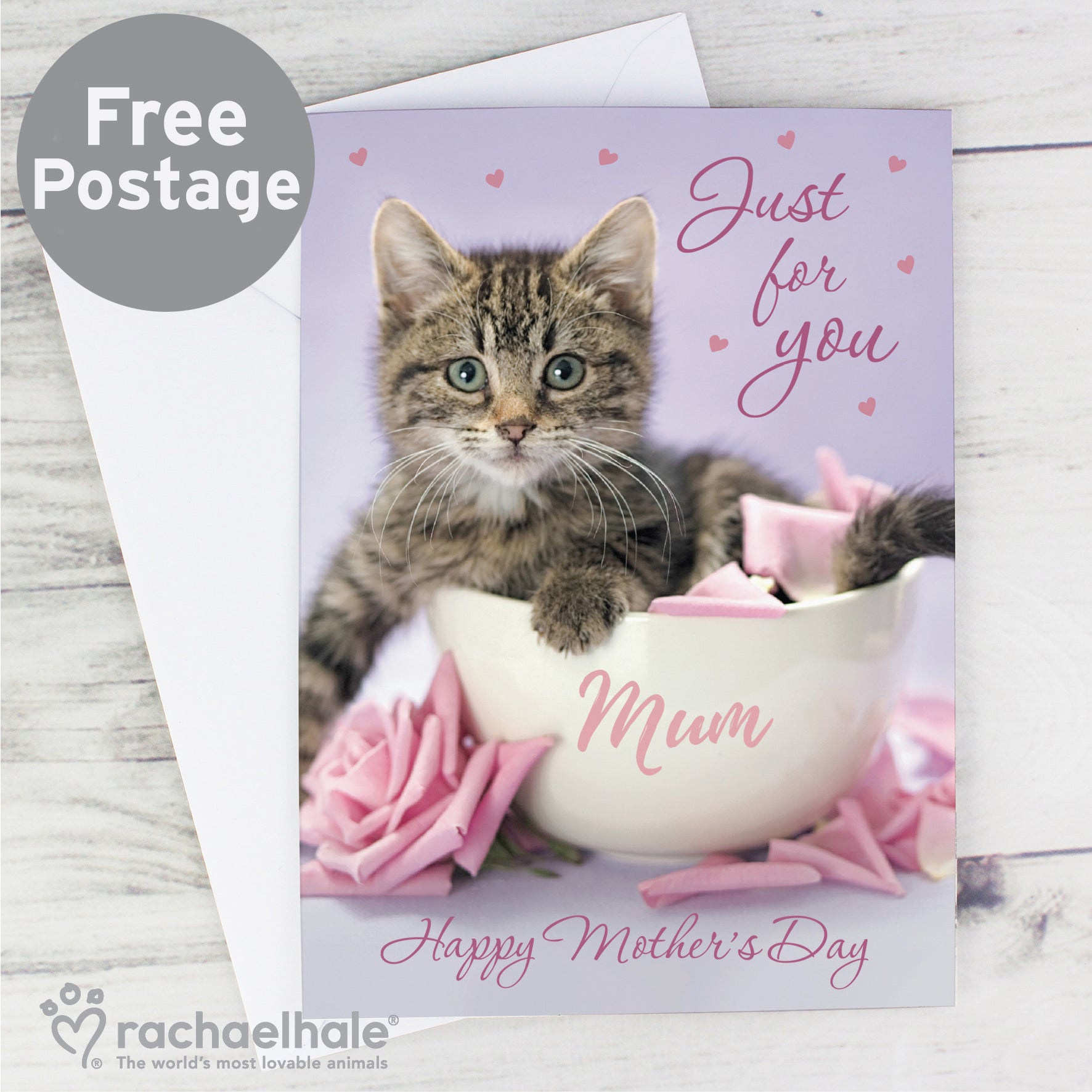 Personalised Rachael Hale 'Just for You' Kitten Card - MK&JD Gifts