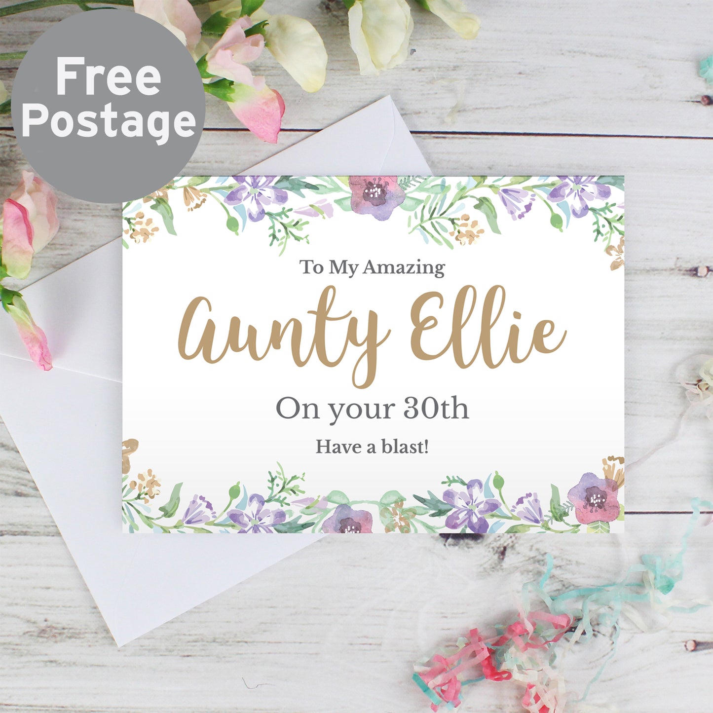 Personalised Gold Floral Watercolour Card - MK&JD Gifts