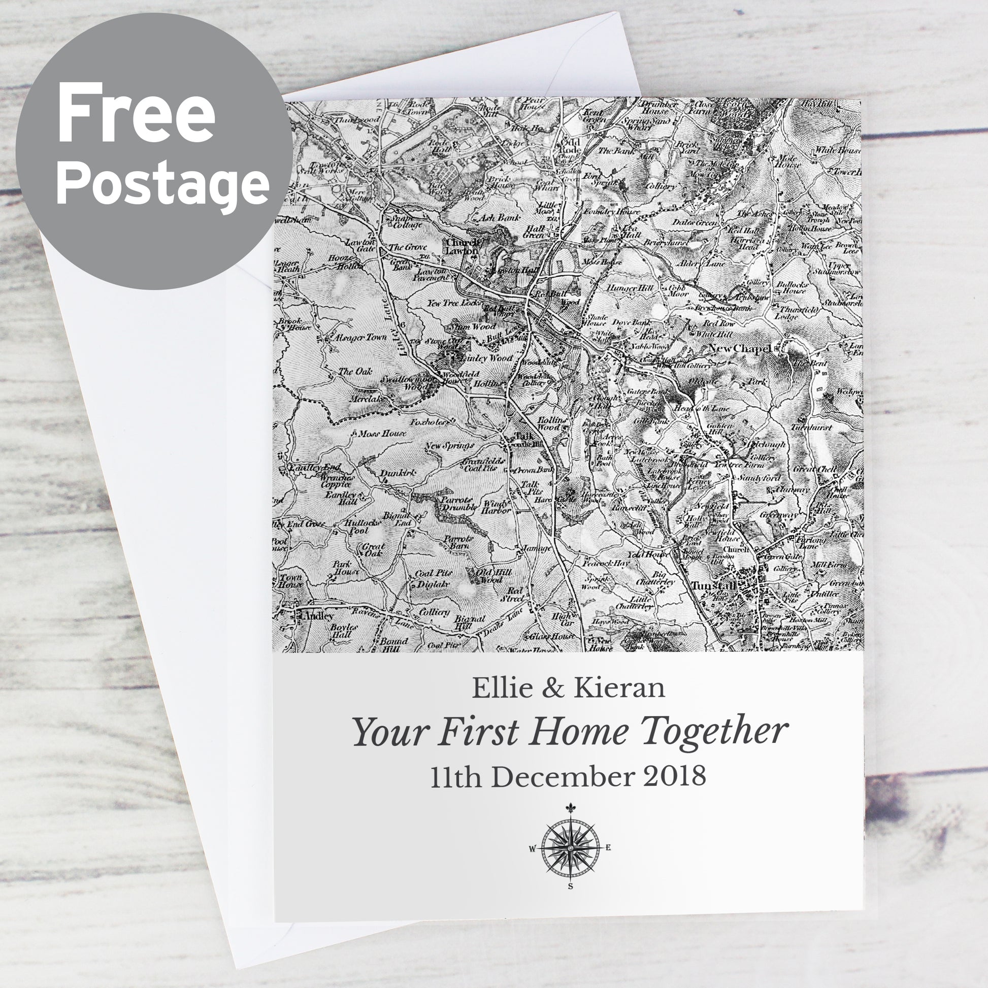 Personalised 1805 - 1874 Old Series Map Compass Card - MK&JD Gifts