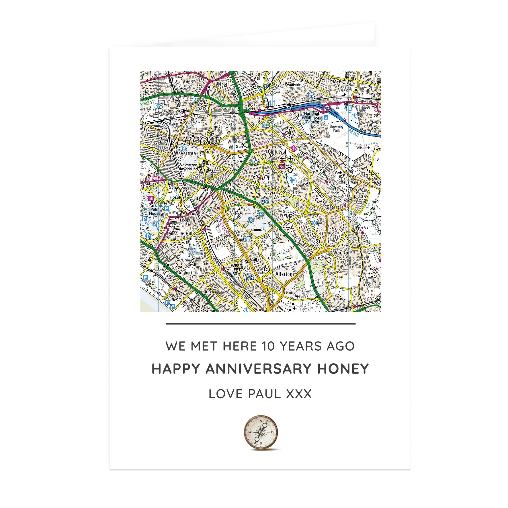 Personalised Present Day Map Compass Card - MK&JD Gifts