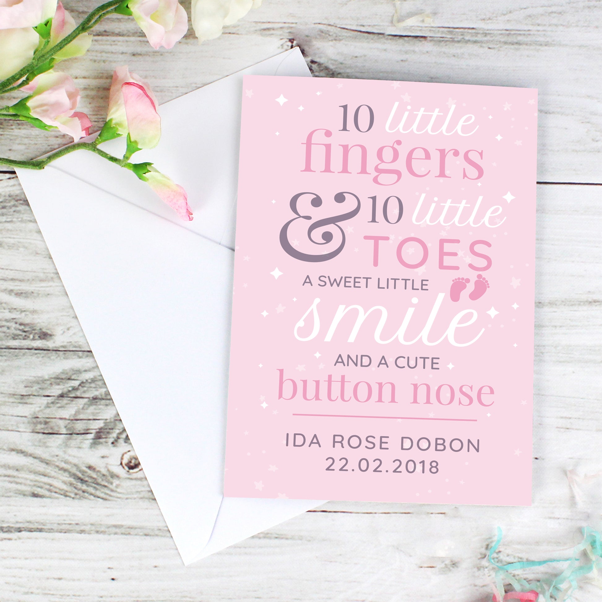 Personalised '10 Little Fingers' Pink Baby Card - MK&JD Gifts