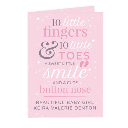 Personalised '10 Little Fingers' Pink Baby Card - MK&JD Gifts