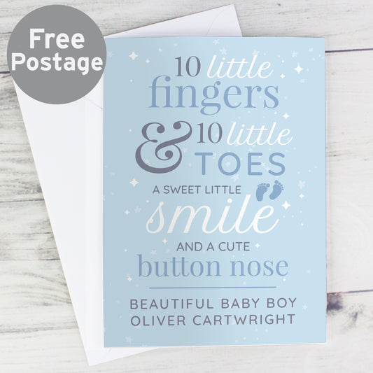 Personalised '10 Little Fingers' Blue Baby Card - MK&JD Gifts