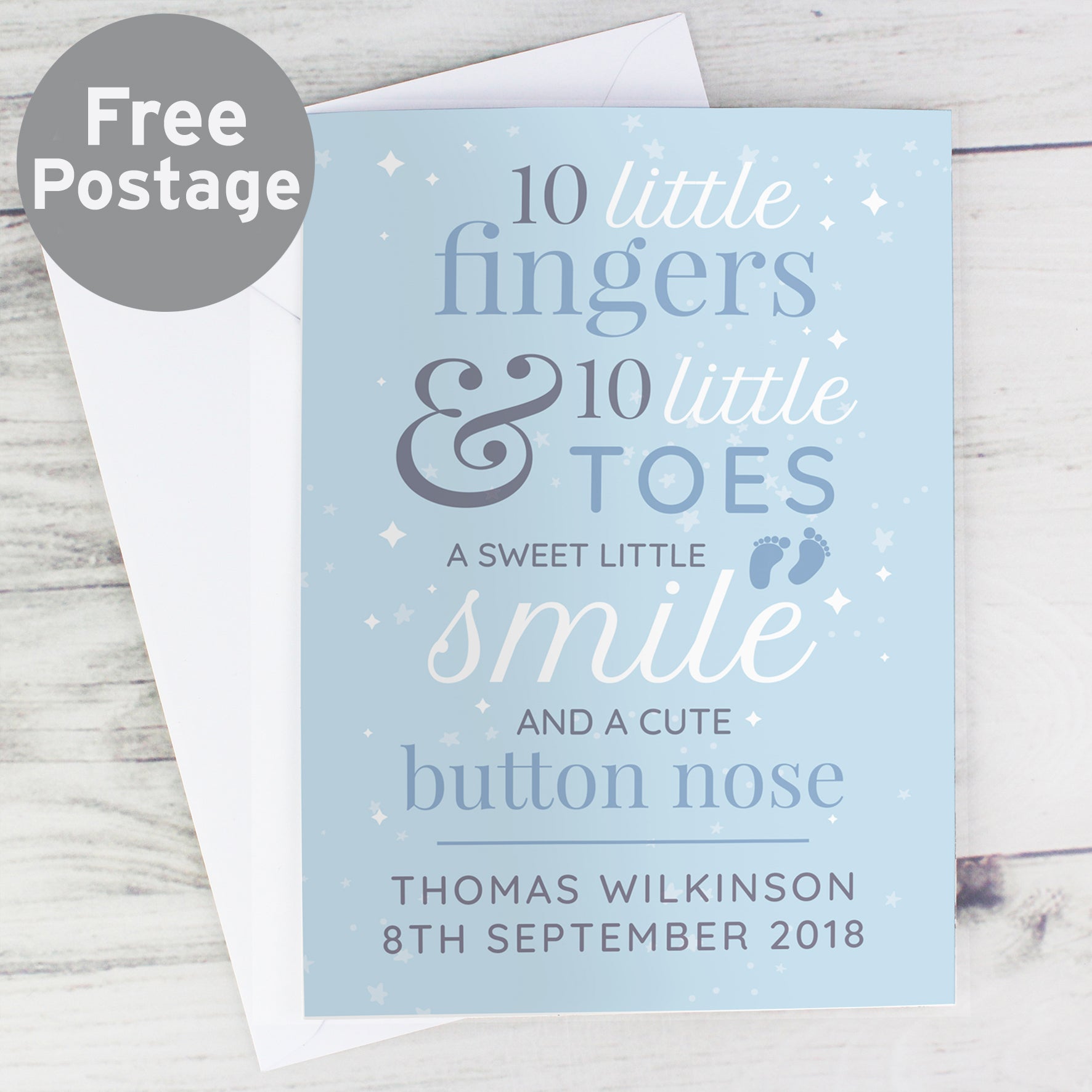 Personalised '10 Little Fingers' Blue Baby Card - MK&JD Gifts
