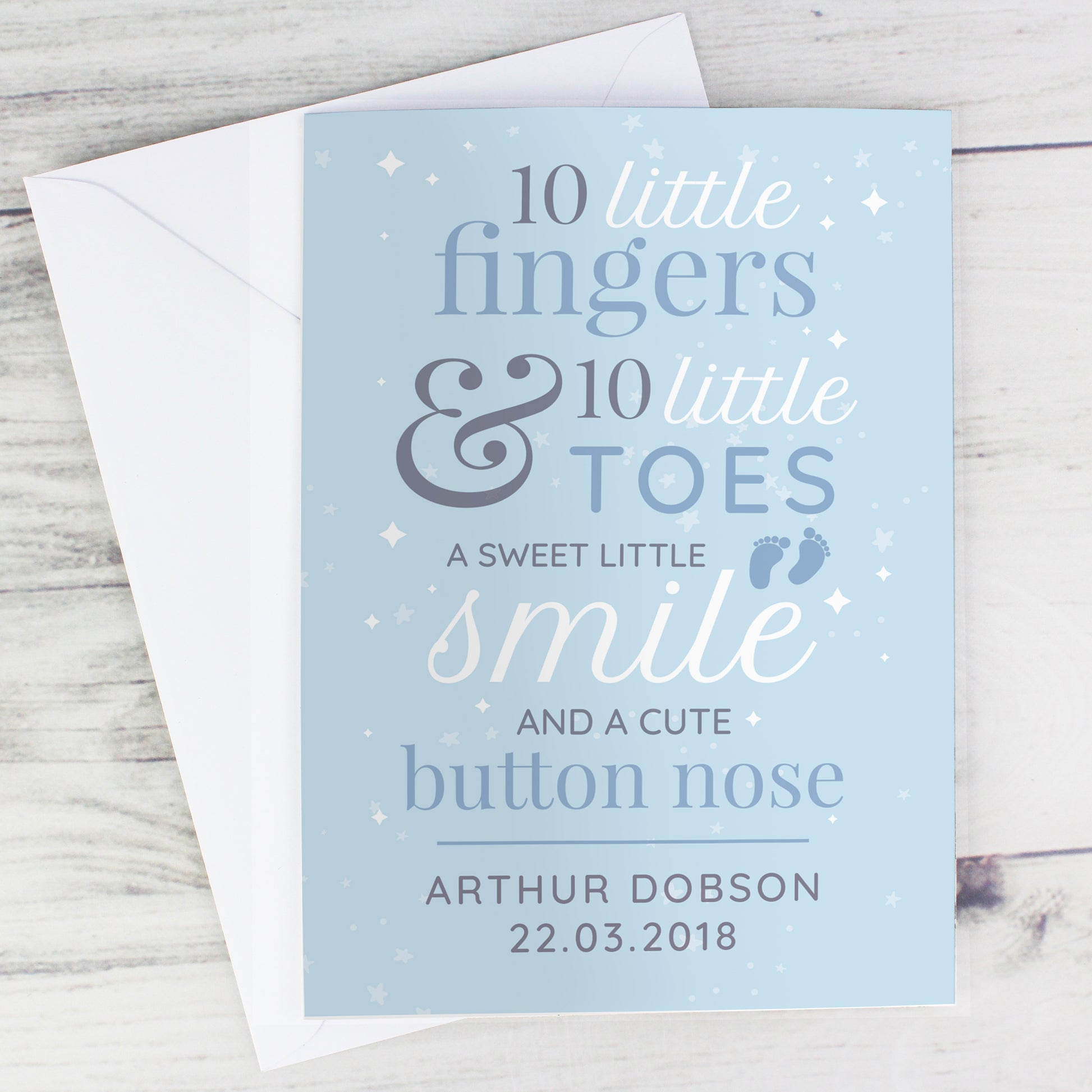 Personalised '10 Little Fingers' Blue Baby Card - MK&JD Gifts