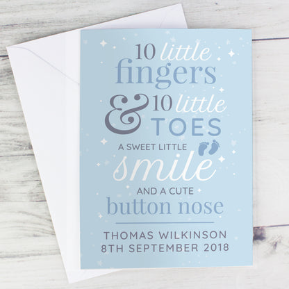 Personalised '10 Little Fingers' Blue Baby Card - MK&JD Gifts