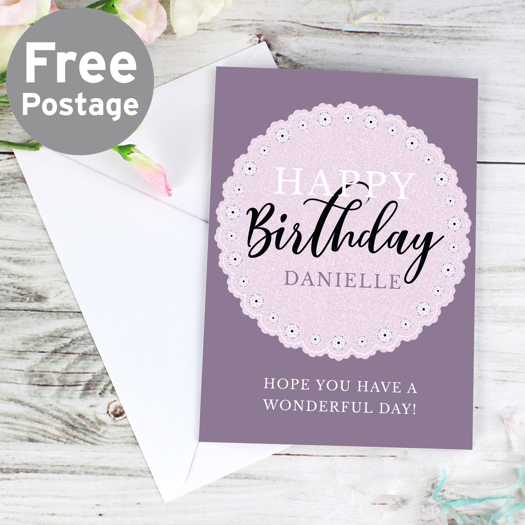 Personalised Lilac Lace Birthday Card - MK&JD Gifts