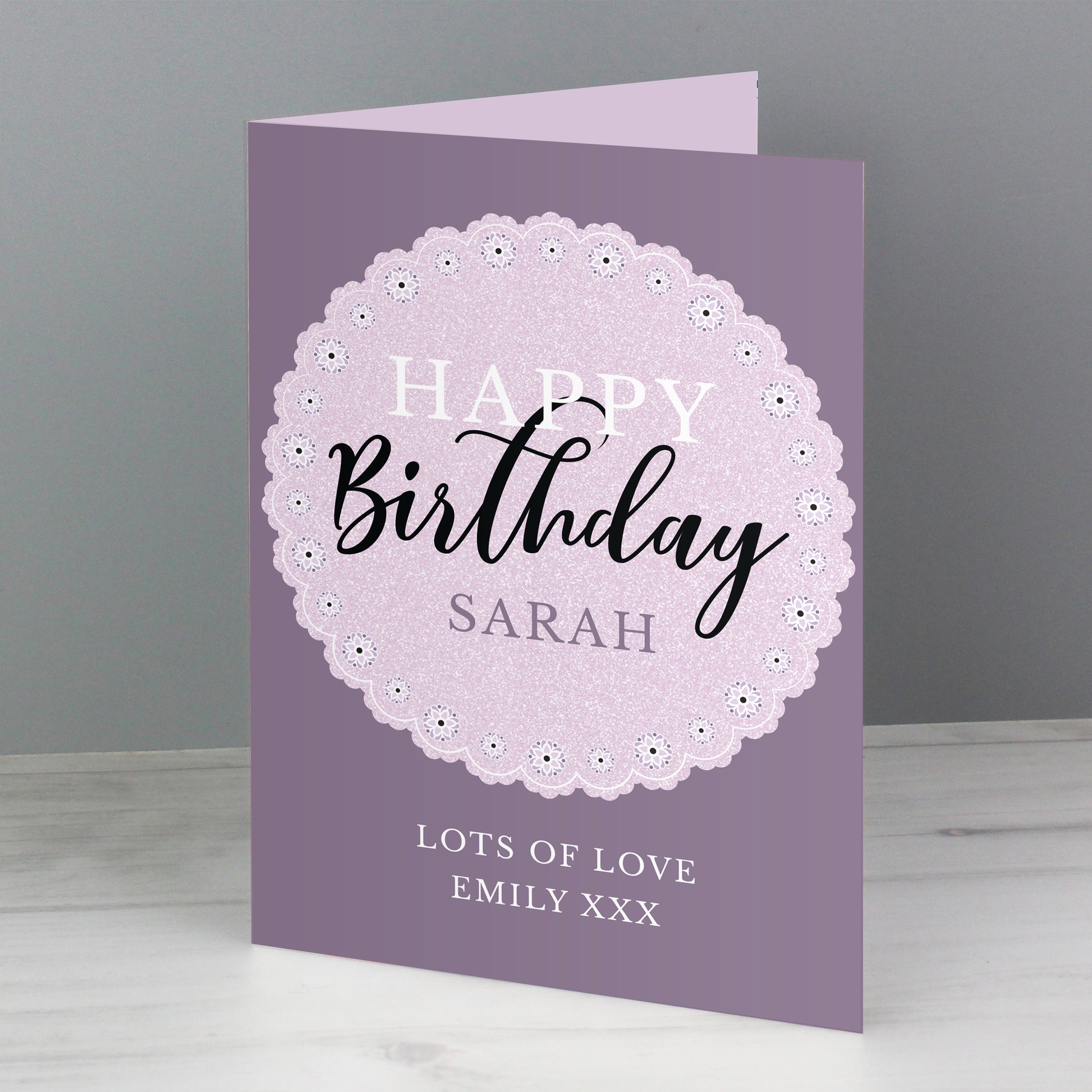 Personalised Lilac Lace Birthday Card - MK&JD Gifts