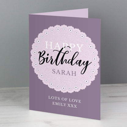 Personalised Lilac Lace Birthday Card - MK&JD Gifts